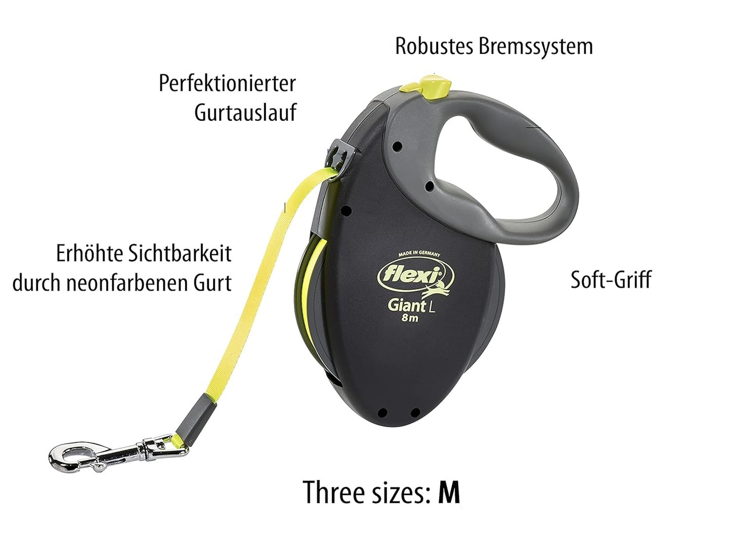 Flexi Giant NEON 8 m – Ergonomische Retractable Hundeleine für Hunde bis 25 kg